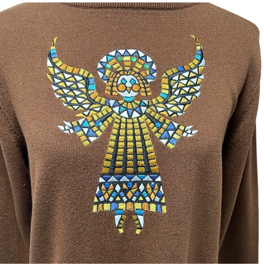 Bob Mackie Wearable Art Brown Metallic Angel Long Sleeve Tunic Top Womens Medium - Picture 4 of 10